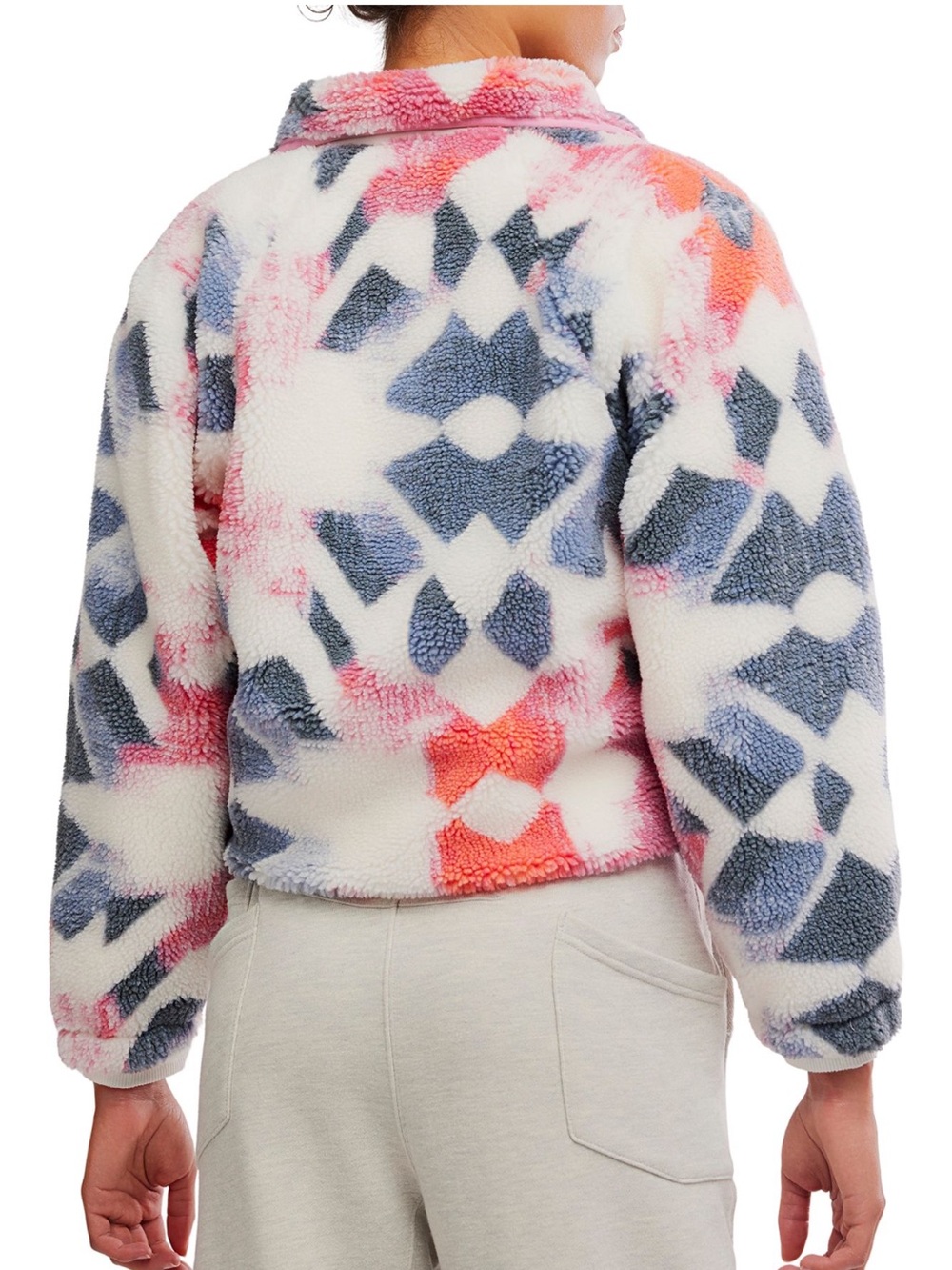 FP Movement Fleece Jacket Snap Front Cropped Slouchy Sherpa Pink Blue XS NWT - Picture 7 of 11